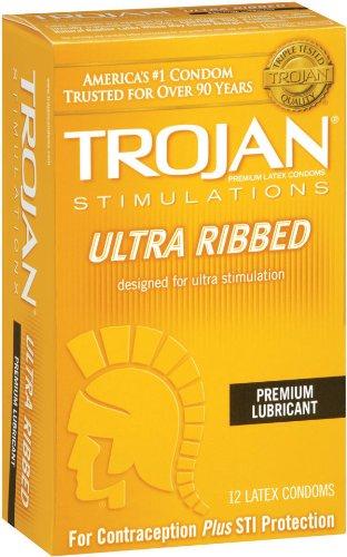 Trojan Stimulations Ultra Ribbed Lubricated Condoms, 12 Count Condom Trojan 