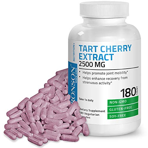Bronson Tart Cherry Extract 2500 mg Premium Non-GMO Gluten Free Soy Free Formula Packed with Antioxidants and Flavonoids, 180 Vegetarian Capsules Supplement Bronson 