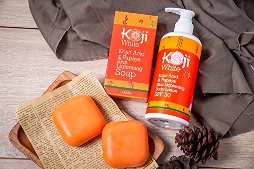 Kojic Acid & Papaya Skin Lightening Soap (2.82 oz / 2 Bars) - Natural Brightening with Hyaluronic Acid for Smooth Face & Body, Dark Spot Elimination for Freckles, Acne Scars, Uneven Skin Tone Skin Care Koji White 