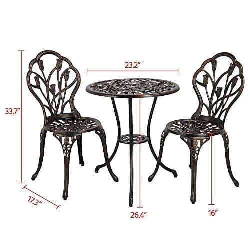 YAHEETECH 3 PCS Patio Set Tulip Design Setting Cast Bistro Table Chair Outdoor Patio Furniture, Aluminum, Antique Bronze Furniture YAHEETECH 
