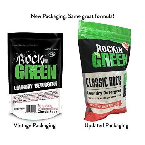Rockin' Green Natural HE Powder Laundry Detergent, Perfect for Cloth Diapers, Classic Rock Formula for Normal Water, Up to 90 Loads Per Bag, 45 oz, Smashing Watermelons Scent Laundry Detergent Rockin' Green 
