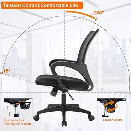 Home Office Chair Ergonomic Desk Chair Mesh Computer Chair with Lumbar Support Armrest Executive Rolling Swivel Adjustable Mid Back Task Chair for Women Adults, Black Furniture BestOffice 
