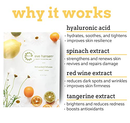 Eve Hansen Hydrating Face Mask Sheet X5 | Cruelty-Free, Natural Face Masks With Hyaluronic Acid, Red Wine Extract | Sheet Face Mask for Wrinkles and Dark Spots | Pore Minimizer Facial Masks for Women Skin Care Eve Hansen 