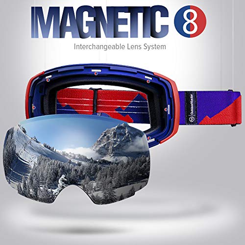 OutdoorMaster Ski Goggles PRO - Frameless, Interchangeable Lens 100% UV400 Protection Snow Goggles for Men & Women (Blue-Red Frame VLT 10% Grey Lens and Free Protective Case) Ski OutdoorMaster 