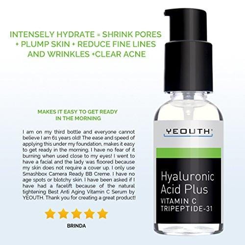 YEOUTH Best Anti Aging Vitamin C Serum with Hyaluronic Acid & Tripeptide 31 Trumps ALL Others. 100% Guaranteed Skin Care Yeouth 