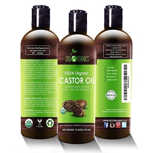 Castor Oil (16oz) USDA Organic Cold-Pressed Beauty & Health Sky Organics 