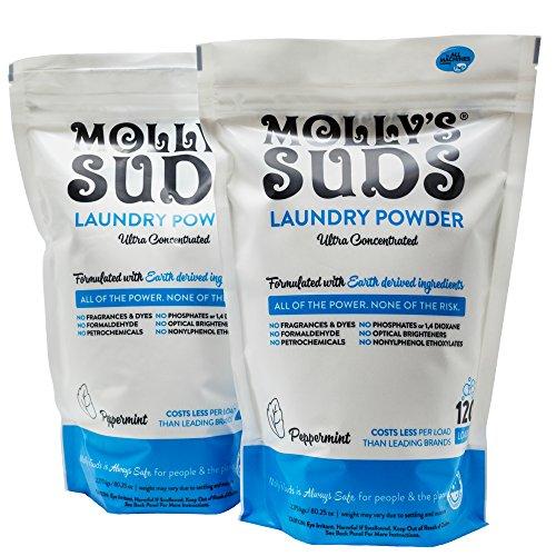 Molly's Suds All Natural Laundry Powder 120 loads, Bundle of 2. Free of Harsh Chemicals, Gentle on Sensitive Skin & Eczema. Contains Pure Peppermint Essential Oil Laundry Detergent Molly's Suds 