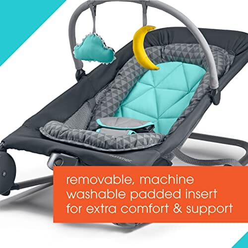 Summer 2-in-1 Bouncer & Rocker Duo (Gray and Teal) Convenient and Portable Rocker and Bouncer for Babies Includes Soft Toys and Soothing Vibrations Baby Product Summer Infant 