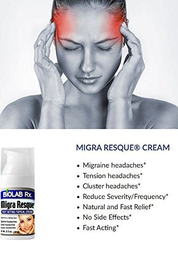 Migra Resque Cream - Natural Headache Relieving formula - Migraine headaches - Tension headaches - Cluster headaches Supplement BioLab Rx 