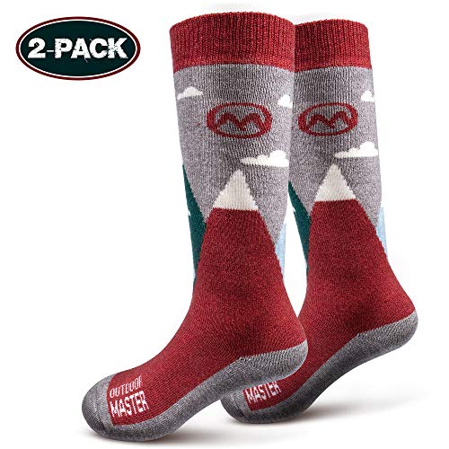 OutdoorMaster Kids Ski Socks - Merino Wool Breathable Blend, Over The Calf (OTC) with Non-slip Cuff, Sizes 7-11.5 - 12-4 - for Boys and Girls (S, Christmas - 2 Pack) Ski OutdoorMaster 