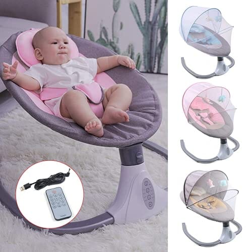 Baby Rocking Chairs Pink Portable Baby Swing for Infants Baby Girls Electric Bluetooth Remote Control Baby Bouncer Toy MEISHAONV 