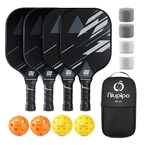 niupipo Pickleball Paddles, Lightweight Pickleball Rackets w/ Fiberglass Surface, Honeycomb Core, USAPA Approved Pickleball Paddle Set of 4 Racquets, 1 Bag, 4 Grip Tapes, 4 Balls for Indoor & Outdoor Sports niupipo 
