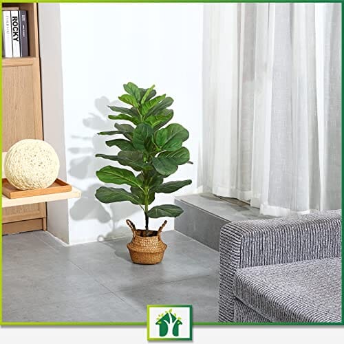 CROSOFMI Artificial Mini Fiddle Leaf Fig Tree 37 Inch Fake Ficus Lyrata Plant with 32 Leaves Faux Plants in White Pot for Indoor House Home Office Modern Decoration Perfect Housewarming Gift Home CROSOFMI 