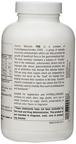 Source Naturals FOS (Fructooligosacchairdes) 1000mg Probiotic Enhancer - Prebiotic Supplement - Natural - 200 Tablets Supplement Source Naturals 