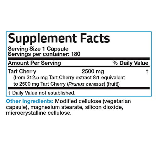 Bronson Tart Cherry Extract 2500 mg Premium Non-GMO Gluten Free Soy Free Formula Packed with Antioxidants and Flavonoids, 180 Vegetarian Capsules Supplement Bronson 