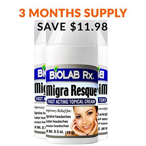 Migra Resque Cream - Natural Headache Relieving formula - Migraine headaches - Tension headaches - Cluster headaches Supplement BioLab Rx 