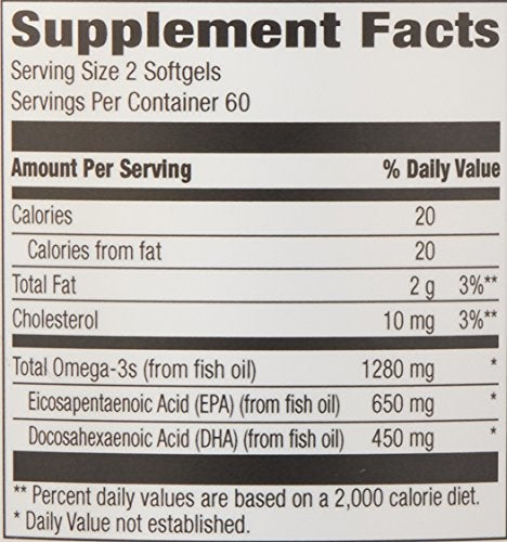 Amazon Elements Super Omega-3, Natural Lemon Flavor, 1280 mg per serving, 120 Softgels, 2 month supply Supplement Amazon Elements 