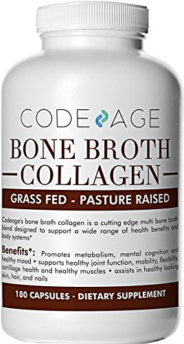 Organic Multi Bone Broth Collagen Capsules, 180 Count — On-The-Go Protein Supplement — Joint Comfort, Flexibility and Cartilage Health Supplement Code Age 