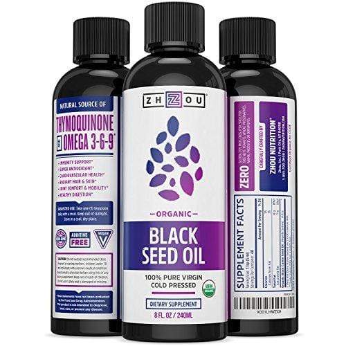 USDA Certified Organic Black Seed Oil - 100% Virgin, Cold Pressed Source of Omega 3 6 9 - Nigella Sativa Black Cumin - Super Antioxidant for Immune Support, Joints, Digestion, Hair & Skin, 8oz Supplement Zhou Nutrition 