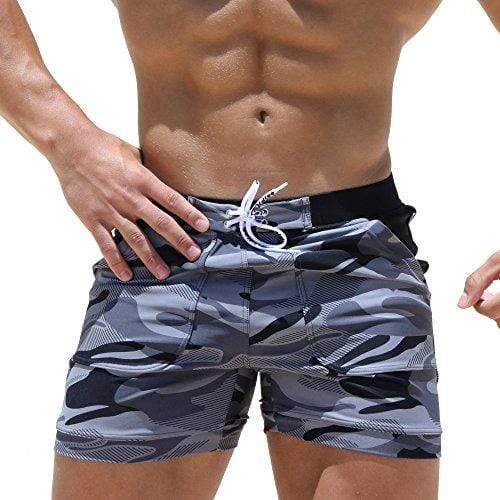 Taddlee Swimwear Men Basic Long Swimming Trunk Surf Camo Shorts Swimsuits Pocket Gray Large Men's Swimwear Taddlee 