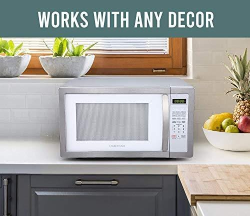 Farberware FMO11AHTPLB 1.1 Cu. Ft. 1000-Watt Microwave Oven with LED Lighting Cubic Feet, White/Platinum Kitchen Farberware 