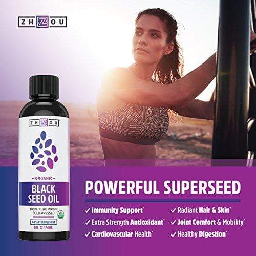 USDA Certified Organic Black Seed Oil - 100% Virgin, Cold Pressed Source of Omega 3 6 9 - Nigella Sativa Black Cumin - Super Antioxidant for Immune Support, Joints, Digestion, Hair & Skin, 8oz Supplement Zhou Nutrition 