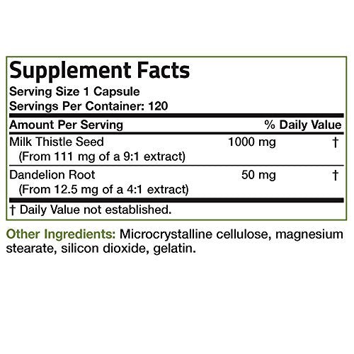 Bronson Milk Thistle 1000mg, 120 Capsules Supplement Bronson 