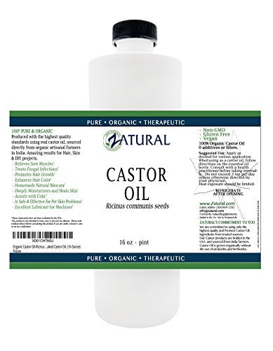 Organic Castor Oil-Ricinus Communis-100% Pure, Clean, Naked Castor Oil, (16 Ounce) Supplement Zatural 