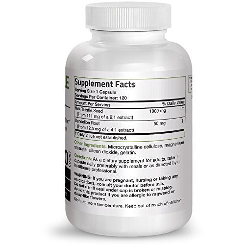 Bronson Milk Thistle 1000mg, 120 Capsules Supplement Bronson 