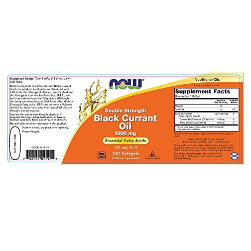 Now Foods Double Strength Black Currant Oil Dietary Supplement, 1000 mg, 100 Softgels Supplement NOW Foods 