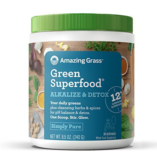 Amazing Grass Green Superfood Alkalize & Detox Organic Plant Based Powder with Wheat Grass and Greens, Flavor: Simply Pure, 30 Servings, Active Probiotic Cultures Supplement Amazing Grass 