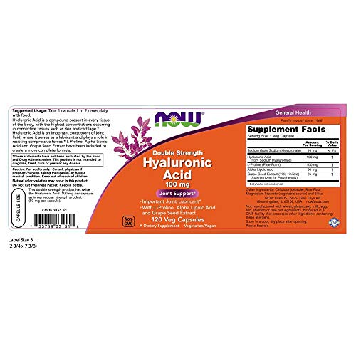 NOW Hyaluronic Acid 100mg,120 Veg Capsules Supplement NOW Foods 
