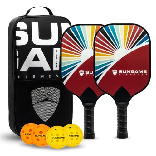 Sungame Elements Fiberglass Pickleball Paddles Set of 2 with 4 Balls & Pickle Ball Set Bag, A Pickleball Set of Lightweight Pickleball Rackets, Polypropylene Honeycomb Core, Cushion Grip Sports Sungame 