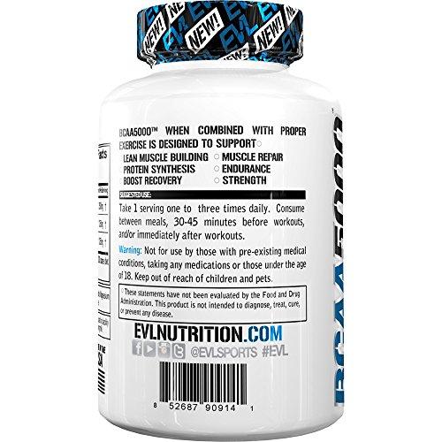 Evlution Nutrition BCAA5000, Branched Chain Amino Acids, Muscle Building Capsules with 5 Grams of BCAAs (30 Servings) Supplement Evlution 