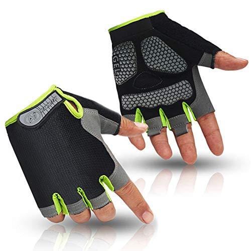 HuwaiH Cycling Gloves Men's/Women's Mountain Bike Gloves Half Finger Biking Gloves Anti Slip Shock Absorbing Gel Pad Breathable Cycle Gloves (Black Green, Small) Outdoors HuwaiH 