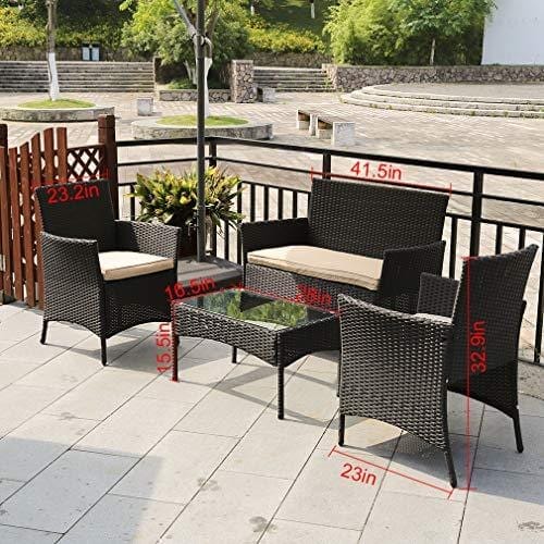 Patio Furniture Set 4 Piece Outdoor Wicker Sofas Rattan Chair Wicker Conversation Set Coffee Table Bistro Sets for Pool Backyard Lawn (Black) Lawn & Patio FDW 