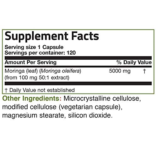 Bronson Moringa 5000 mg Extra High Potency Energizing Superfood Antioxidant, 120 Vegetarian Capsules Supplement Bronson 