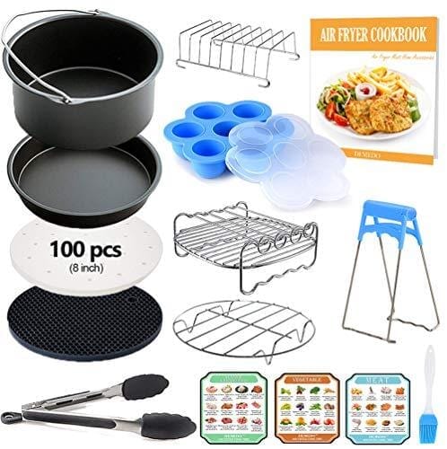 8 inch XL Air Fryer Accessories, Instant Pot Accessories, 12 Pcs with Recipe Cookbook, Fit for 5.3 QT-5.8 QT Air Fryer and Pressure Cooker, Gowise USA, COSORI are Compatible Kitchen DEMEDO 