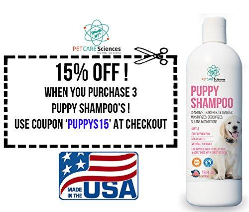 PET CARE Sciences Puppy Shampoo Gentle Sensitive Tearless - 96% Naturally Derived With Coconut Oil, Oatmeal, Aloe & Palm. Made in USA. Animal Wellness PET CARE Sciences 