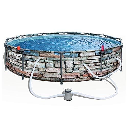 Bestway 56817E 12' x 30" Steel Pro Max Round Above Ground Swimming Pool Kit with Filter Pump and Filter, Stone Print Lawn & Patio Bestway 