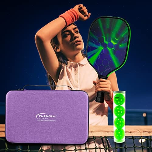 PickleStar LED Light Up Pickleball Balls, Offcial Size Outdoor 40 Holes Green PickleBalls with Green Light 4 Pack LED Light Up Pickle Balls, Batteries Included (4) Sports PickleStar Let's Play Tonight 