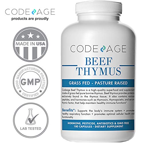 Codeage Grass Fed Thymus (Glandular), 180 Count — Supports Immune & Allergy Health, 3000mg per Servings, 100% Pasture Raised in Argentina Supplement Code Age 