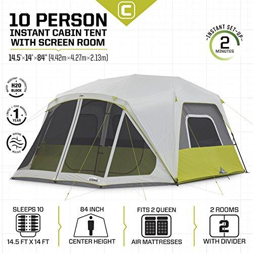 CORE 10 Person Instant Cabin Tent with Screen Room - 14.5' x 14' Tent CORE 