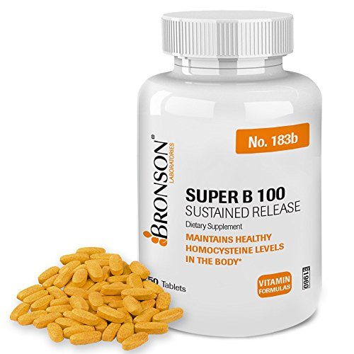 Bronson Vitamin B 100 Complex High Potency Sustained Release (Vitamin B1, B2, B3, B6, B9 - Folic Acid, B12), 250 Tablets Supplement Bronson Vitamins 