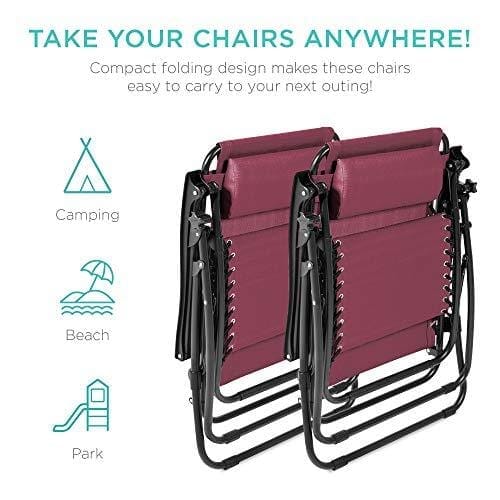 Best Choice Products Set of 2 Adjustable Zero Gravity Lounge Chair Recliners for Patio, Pool w/Cup Holders - Burgundy Lawn & Patio Best Choice Products 