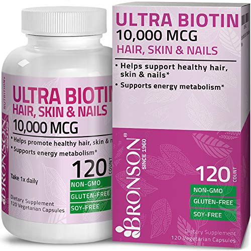 Bronson Ultra Biotin 10,000 mcg Hair Skin and Nails Supplement, Non-GMO, Gluten Free, Soy Free, 120 Vegetarian Capsules Supplement Bronson 