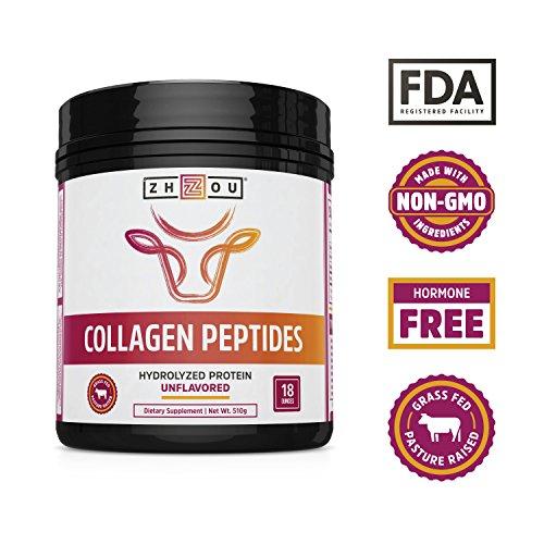 Collagen Peptides Hydrolyzed Protein Powder 18oz - Supplement For Vital Joint & Bone Support, Glowing Skin, Strong Hair & Nails, Digestive Health - Unflavored, Hormone-Free, Grass Fed & Pasture Raised Supplement Zhou Nutrition 