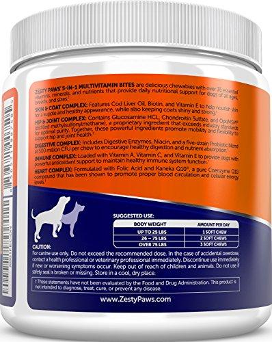 Multivitamin for Dogs - Glucosamine & Chondroitin + MSM for Hip & Joint + Arthritis - Fish Oil for Skin & Coat + Digestive Enzymes & Probiotics + CoQ10 Dog Vitamins - Chicken Flavor - 90 Chew Treats Animal Wellness Zesty Paws 