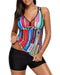 Tempt Me Women 2 Piece V Neck Print Racerback Tankini Swimsuit with Boyshort Bottom Colorful Stripe L Women's Swimwear Tempt Me 