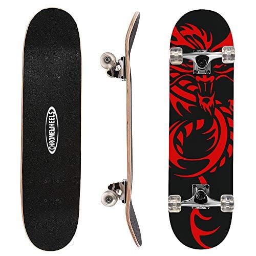 ChromeWheels 31 inch Skateboard Complete Longboard Double Kick Skate Board Cruiser 8 Layer Maple Deck for Extreme Sports and Outdoors Sports ChromeWheels 
